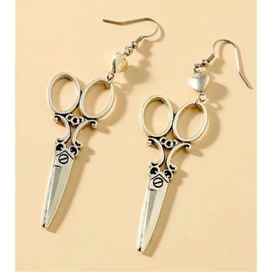 Ethnic Fashion Retro Heart-Shaped Scissors Shaped Large Pendant Earrings.